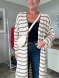 Flo Stripe Long Cardigan - Cream/Taupe