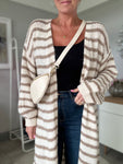 Flo Stripe Long Cardigan - Cream/Taupe