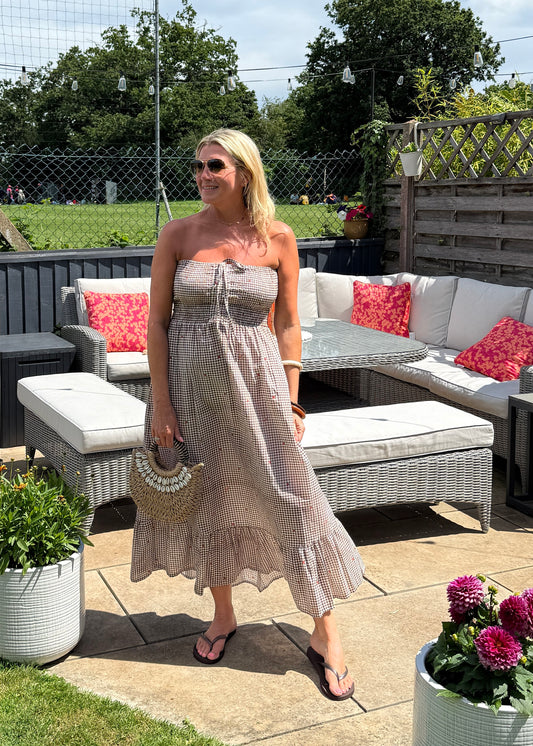 Chocolate Gingham Cotton Dress