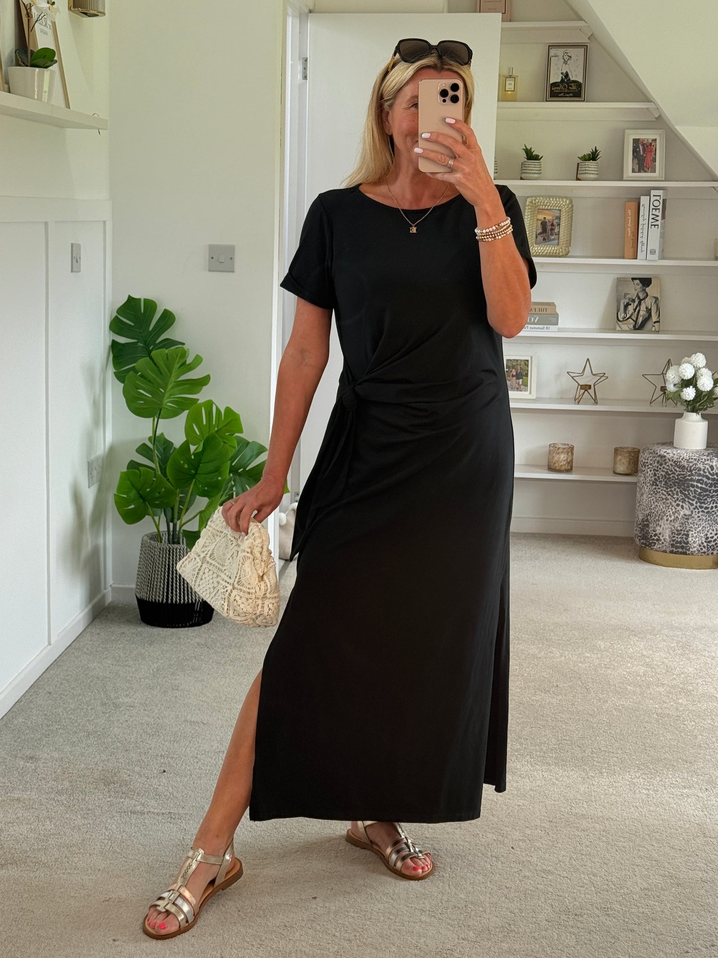 Black Side Tie S/S Jersey Dress