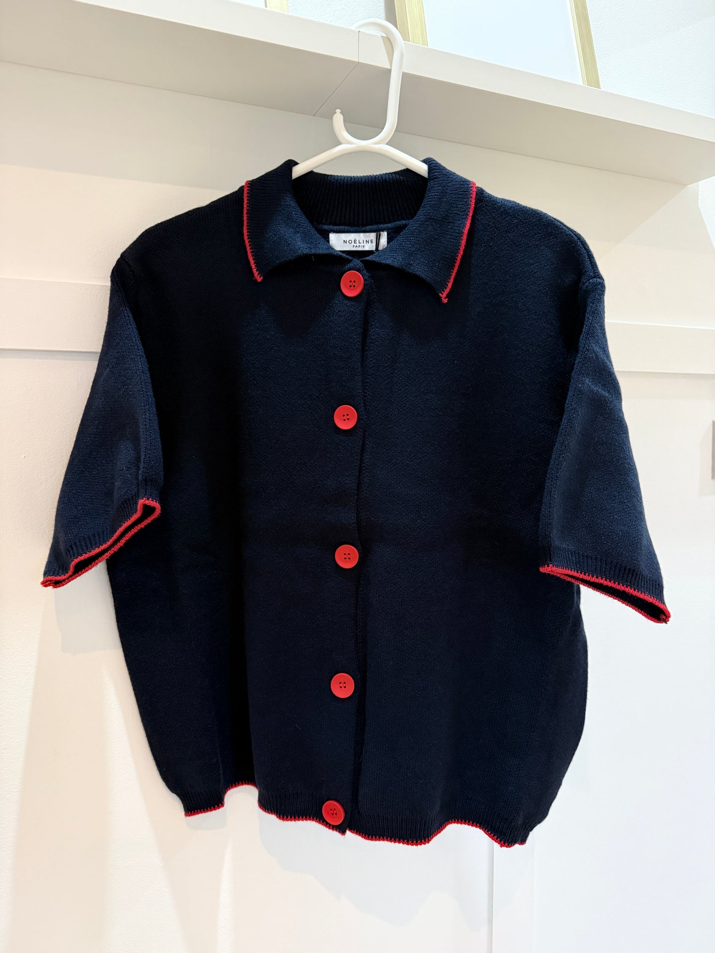 Beige/Black Contrast Button S/S Cardigan