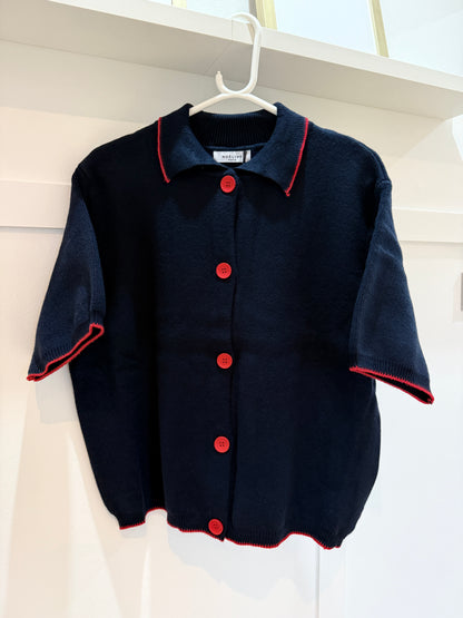 Beige/Black Contrast Button S/S Cardigan