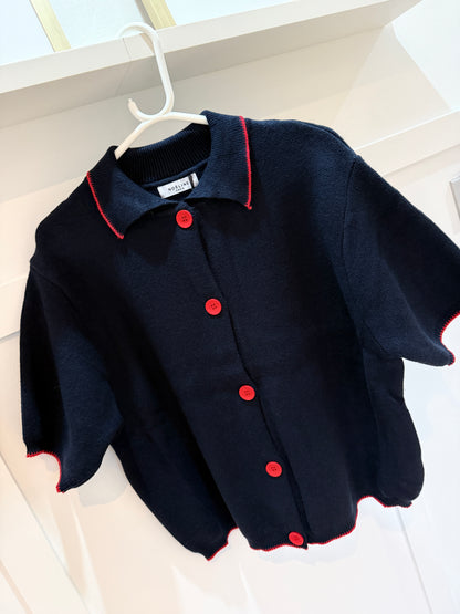 Beige/Black Contrast Button S/S Cardigan