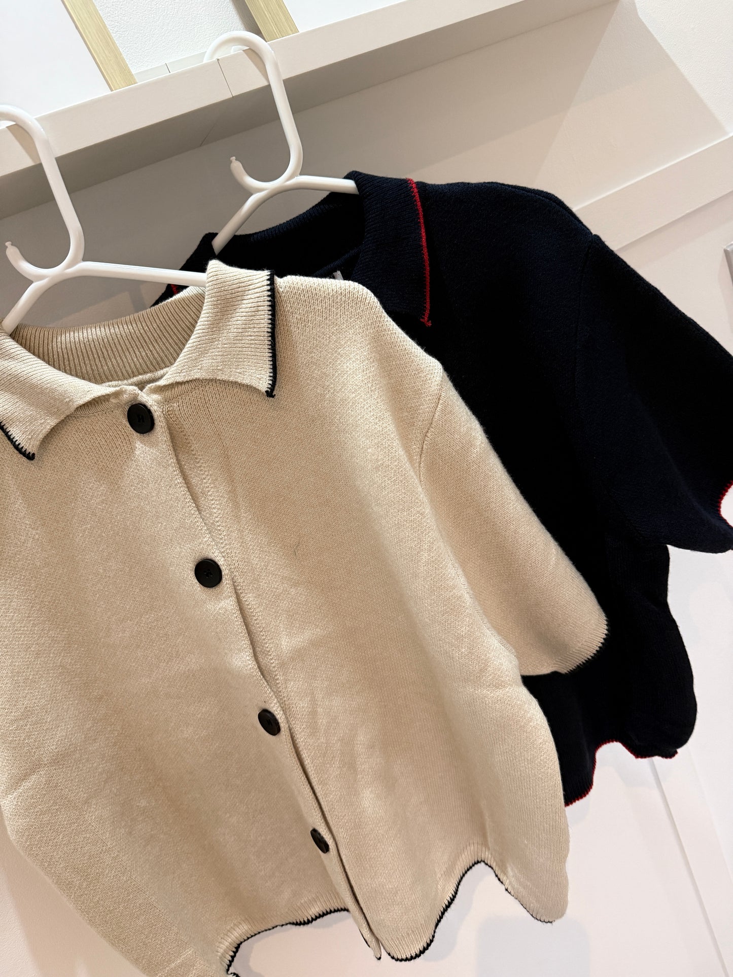 Beige/Black Contrast Button S/S Cardigan