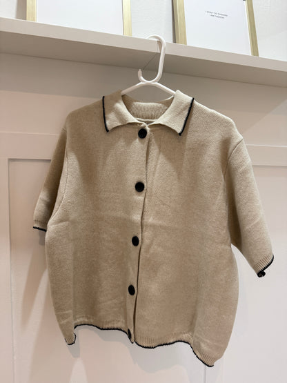 Beige/Black Contrast Button S/S Cardigan