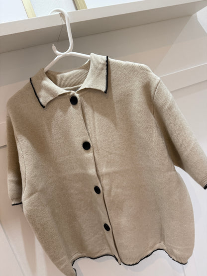 Beige/Black Contrast Button S/S Cardigan