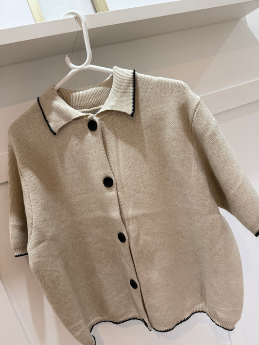Beige/Black Contrast Button S/S Cardigan