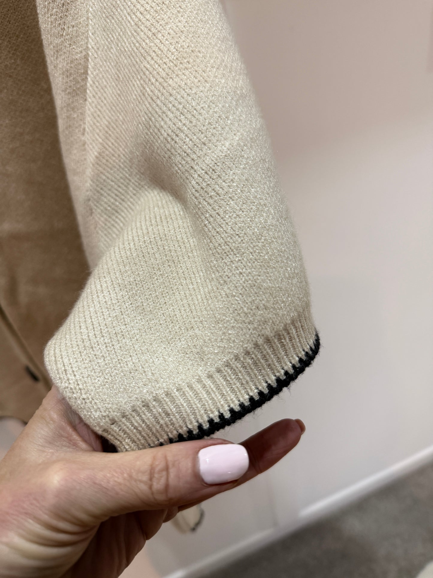 Beige/Black Contrast Button S/S Cardigan