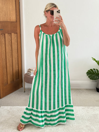 Cobalt/White Stripe Cheesecloth Maxi Dress