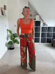 Khaki/Orange Swirl Floaty Trousers