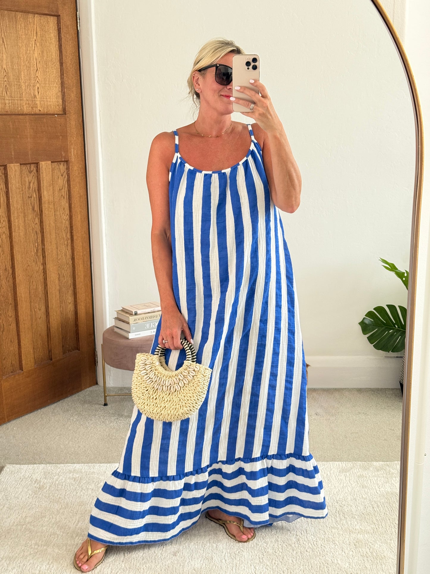 Cobalt/White Stripe Cheesecloth Maxi Dress