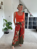 Khaki/Orange Swirl Floaty Trousers