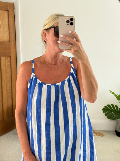 Cobalt/White Stripe Cheesecloth Maxi Dress