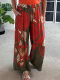 Khaki/Orange Swirl Floaty Trousers