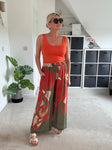 Khaki/Orange Swirl Floaty Trousers