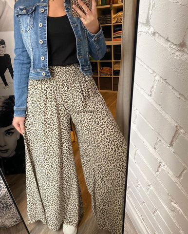 Cream Leopard Print Floaty Trousers