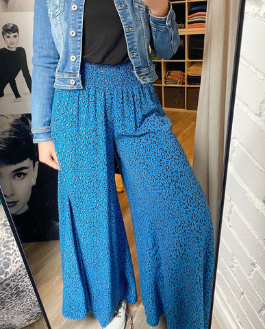 Cobalt Blue Leopard Print Floaty Trousers
