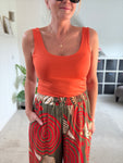 Khaki/Orange Swirl Floaty Trousers