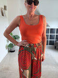 Khaki/Orange Swirl Floaty Trousers