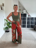 Khaki/Orange Swirl Floaty Trousers