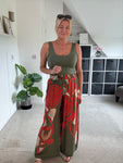 Khaki/Orange Swirl Floaty Trousers