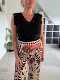 Cream Silk Mix Printed Trousers