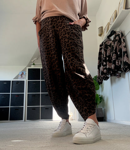 Chocolate Leopard Pocket Slim Barrel Cargo Joggers