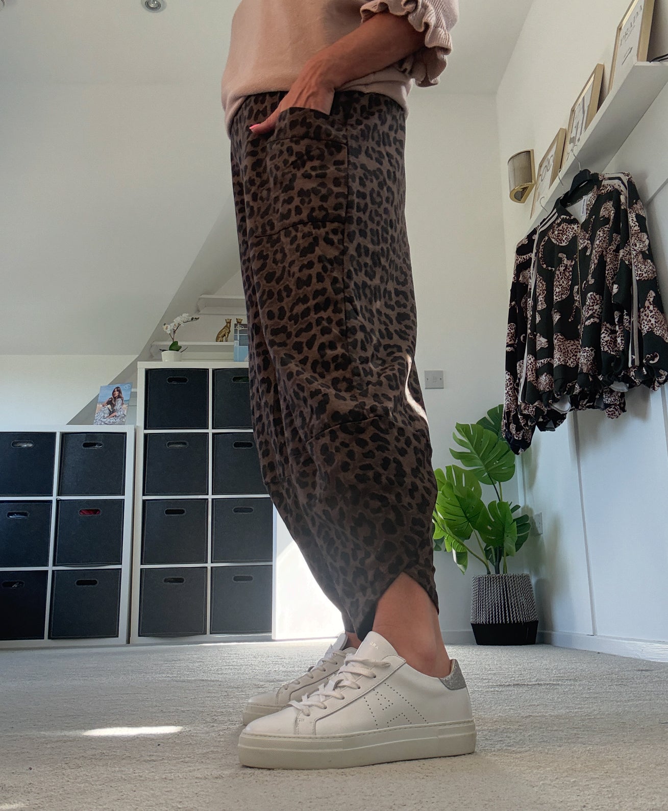 Dark Khaki Leopard Pocket Slim Barrel Cargo Joggers
