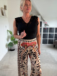 Cream Silk Mix Printed Trousers