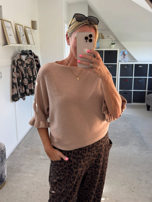 Sand Frill Sleeve Batwing Jumper
