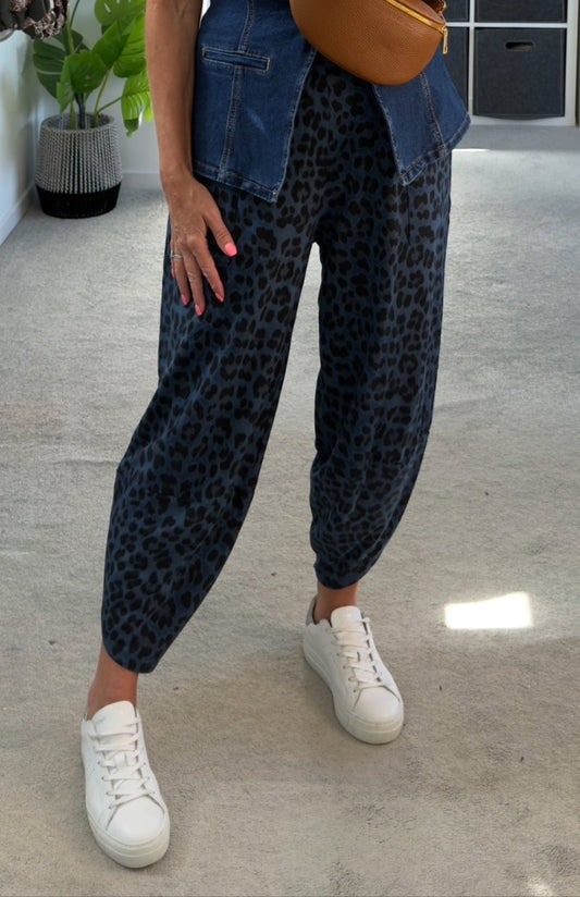 Navy Leopard Pocket Slim Barrel Cargo Joggers