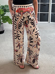 Cream Silk Mix Printed Trousers