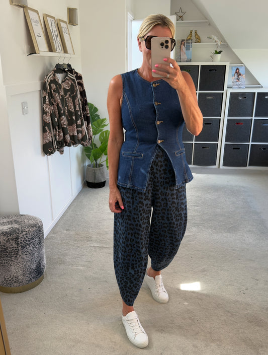 Navy Leopard Pocket Slim Barrel Cargo Joggers