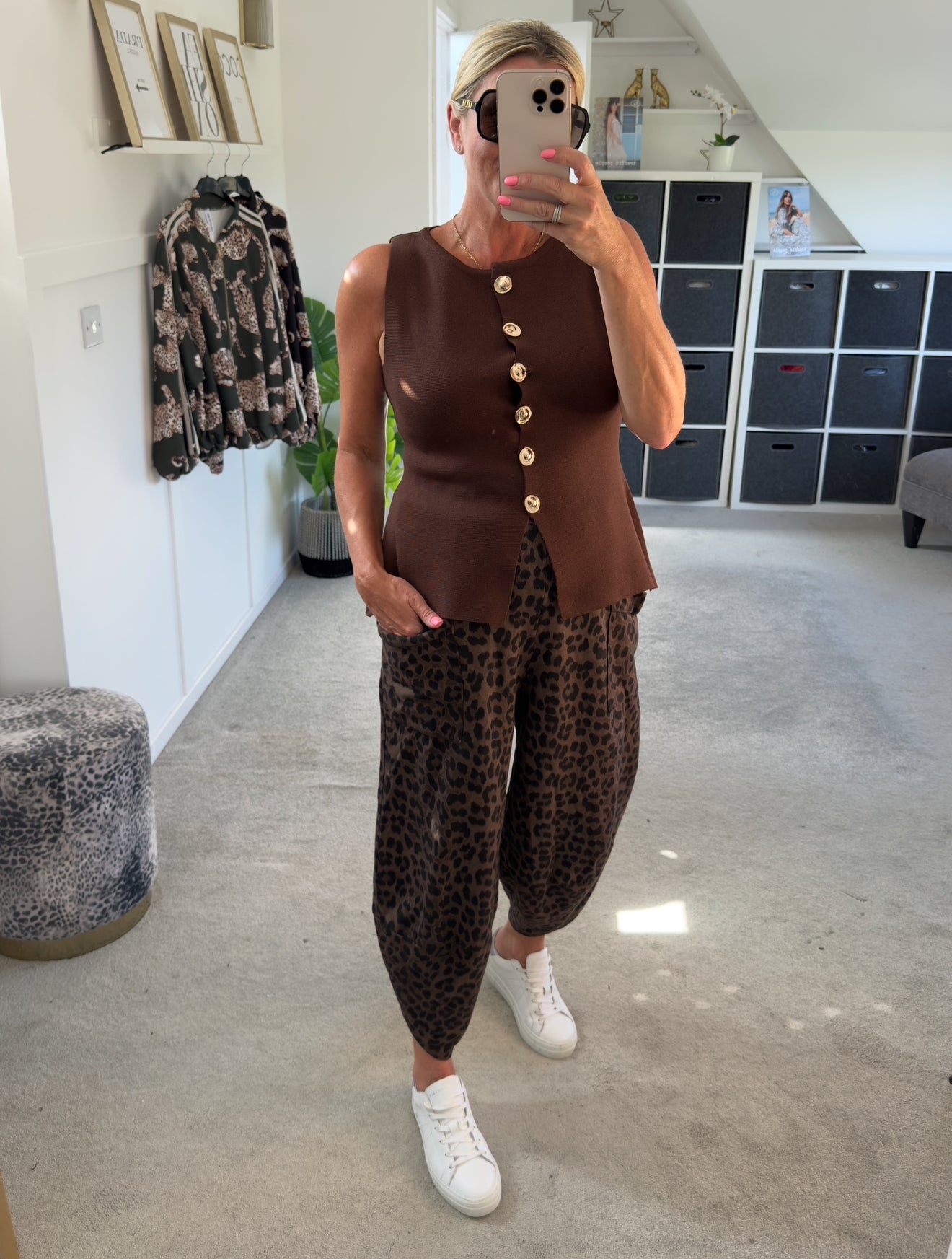 Dark Khaki Leopard Pocket Slim Barrel Cargo Joggers