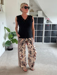 Cream Silk Mix Printed Trousers