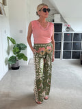 Khaki Silk Mix Printed Trousers