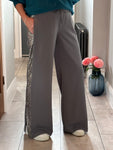 Grey Luxe Sequin Stripe Wide Leg Trousers