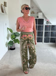 Khaki Silk Mix Printed Trousers