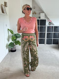 Khaki Silk Mix Printed Trousers