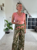 Khaki Silk Mix Printed Trousers