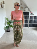 Khaki Silk Mix Printed Trousers