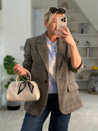 Sky Blue/Cream Argyle Polo S/S Jumper