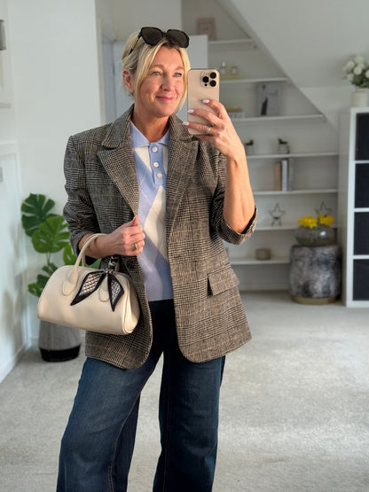 Sky Blue/Cream Argyle Polo S/S Jumper