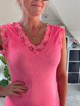 Neon Pink Lace V Neck Vest Top