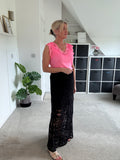 Neon Pink Lace V Neck Vest Top