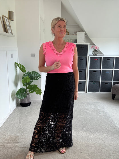 Stone Crochet Maxi Skirt