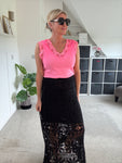 Neon Pink Lace V Neck Vest Top