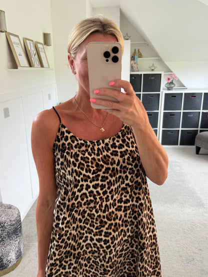 Leopard Print Strappy Cross Back Maxi Dress