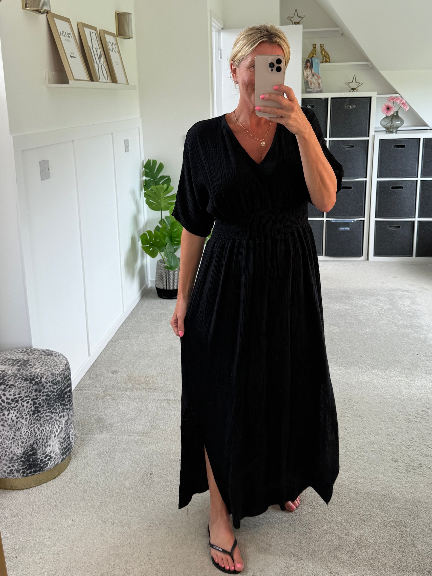 Black Cheesecloth V Neck Maxi Dress