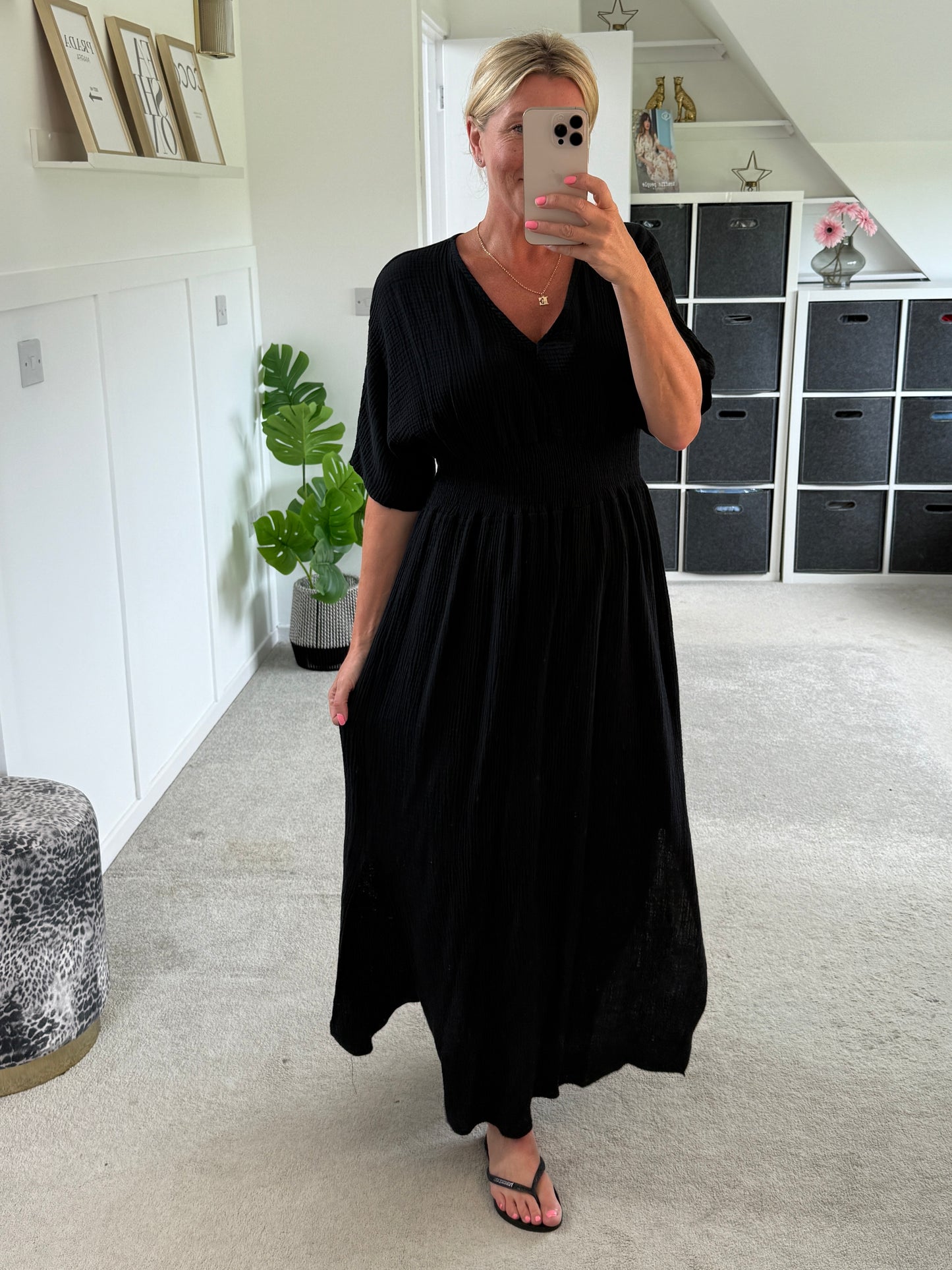 Black Cheesecloth V Neck Maxi Dress